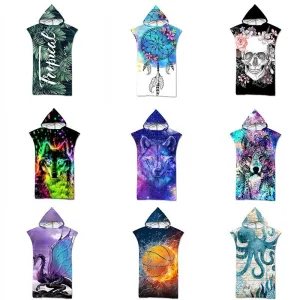 Adult Microfiber Fabric Bath Towels Beach Towel Changing Bathrobe Cloaks Hooded Swimming Pool Gym Fitness Bath Towels