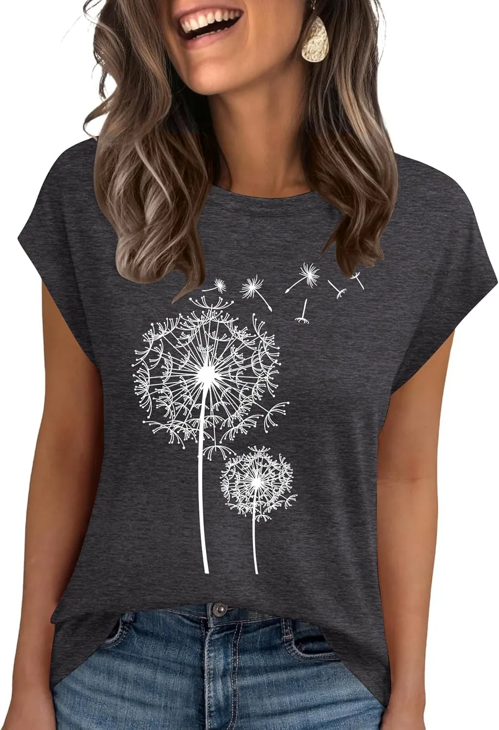 AKEWEI Womens Vintage Flower Print T Shirt Funny Cute Animal Graphic Tees Tops Loose Casual Outdoor Shirt
