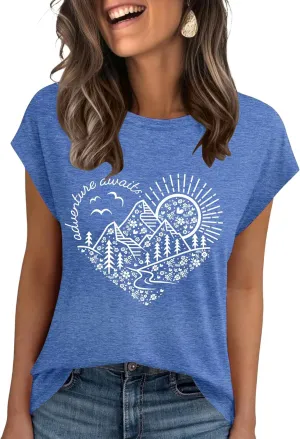 AKEWEI Womens Vintage Flower Print T Shirt Funny Cute Animal Graphic Tees Tops Loose Casual Outdoor Shirt