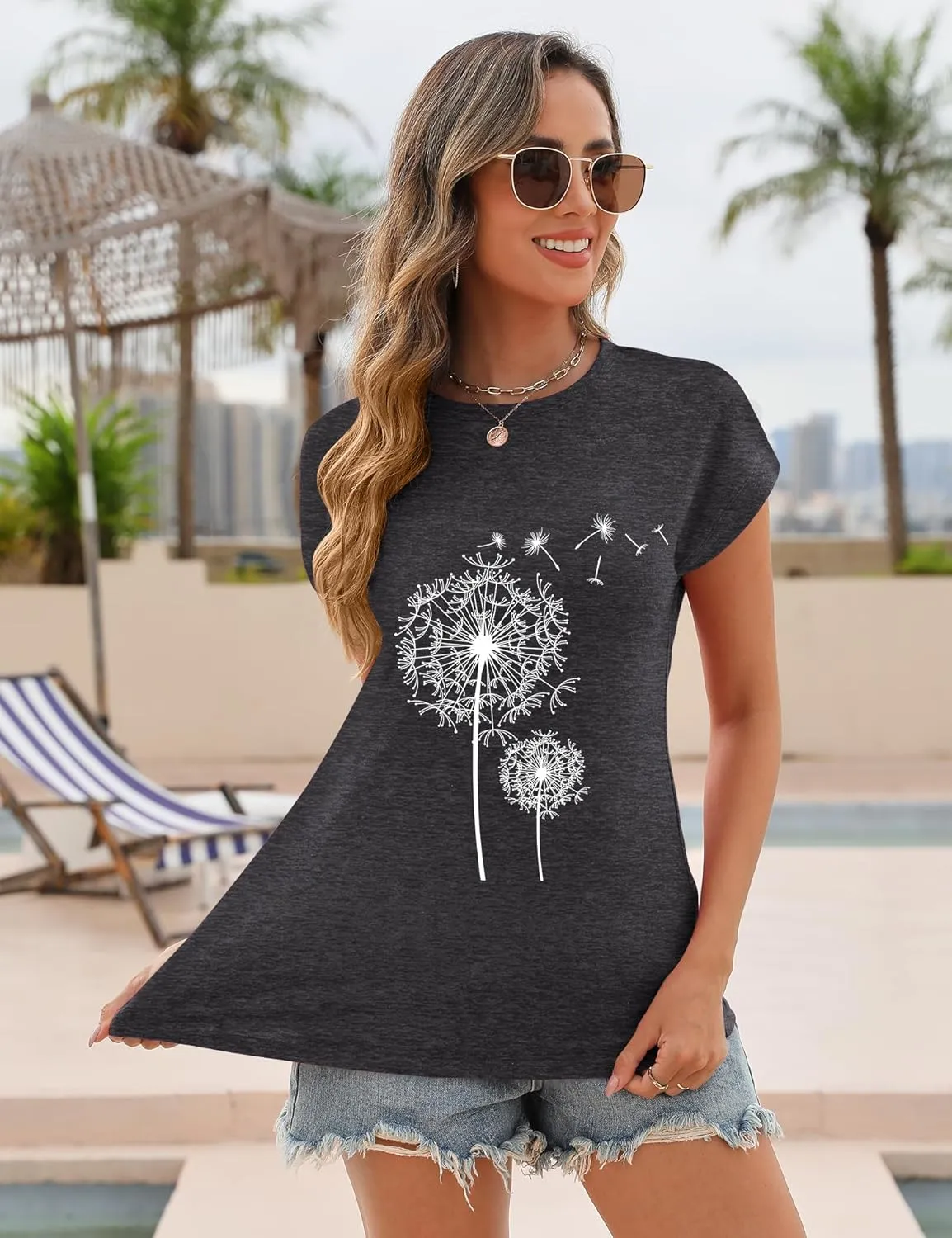 AKEWEI Womens Vintage Flower Print T Shirt Funny Cute Animal Graphic Tees Tops Loose Casual Outdoor Shirt
