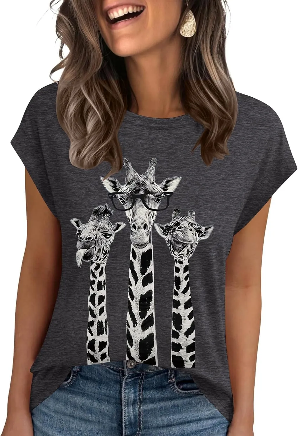 AKEWEI Womens Vintage Flower Print T Shirt Funny Cute Animal Graphic Tees Tops Loose Casual Outdoor Shirt