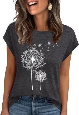 AKEWEI Womens Vintage Flower Print T Shirt Funny Cute Animal Graphic Tees Tops Loose Casual Outdoor Shirt