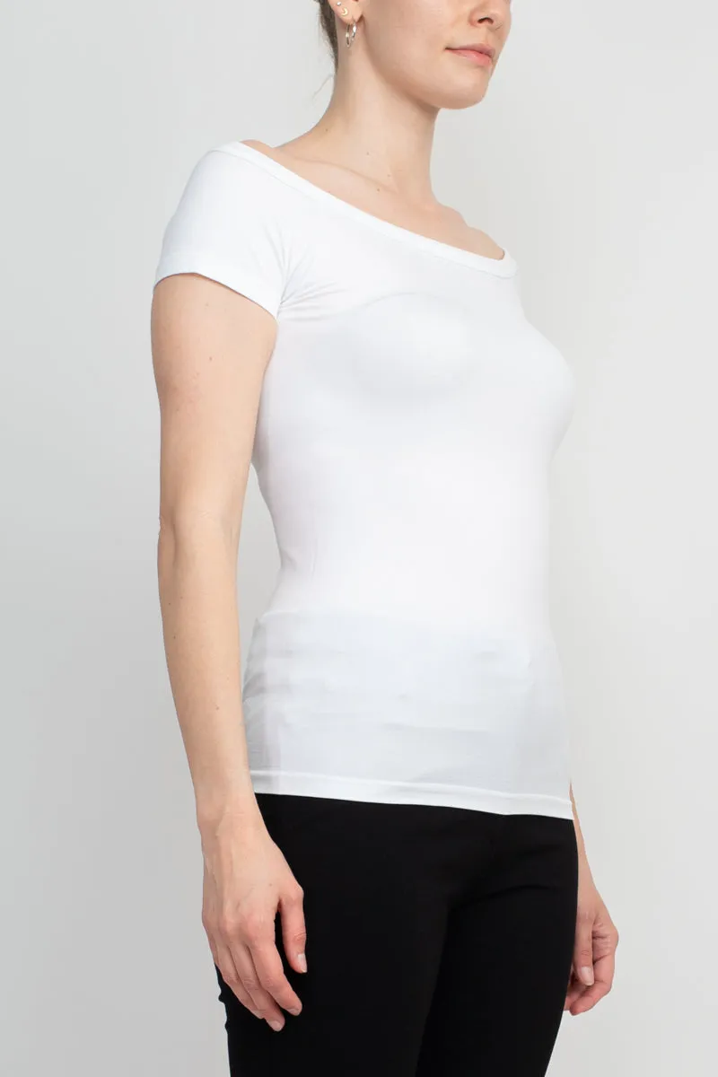 Alberto Makali Boat Neck Cap Sleeve Solid Spandex Top