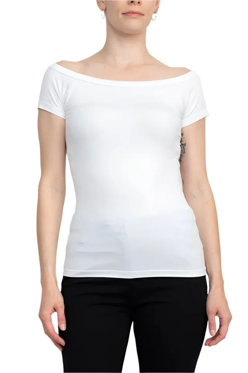 Alberto Makali Boat Neck Cap Sleeve Solid Spandex Top