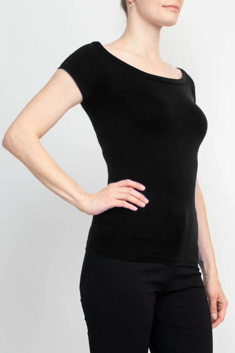 Alberto Makali Boat Neck Cap Sleeve Solid Spandex Top