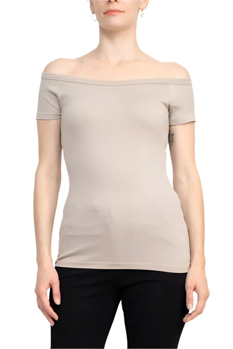 Alberto Makali Boat Neck Cap Sleeve Solid Spandex Top