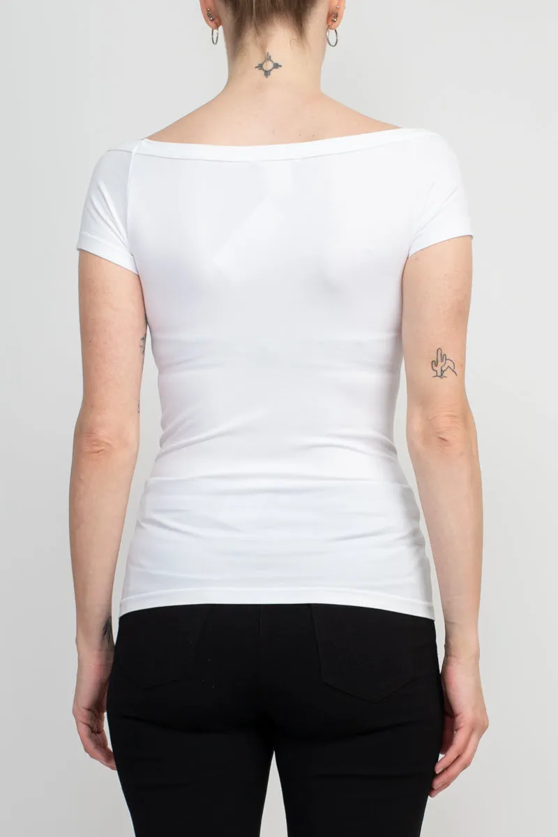 Alberto Makali Boat Neck Cap Sleeve Solid Spandex Top