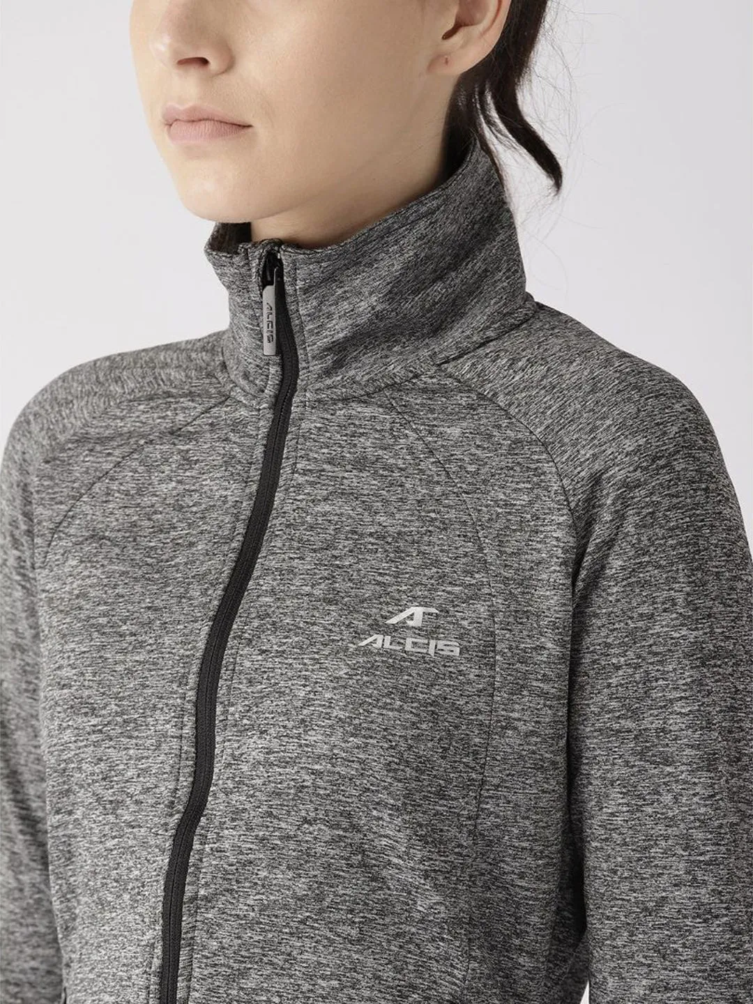 Alcis Women Charcoal Grey Solid Sporty Jacket