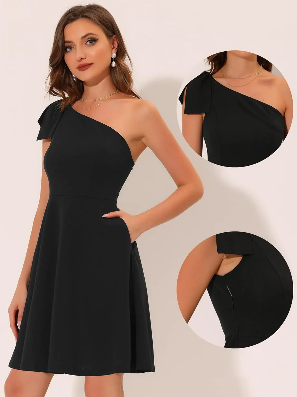Allegra K Evening Cocktail Dress for Women's Party Elegant Flared One Shoulder Formal Dresses