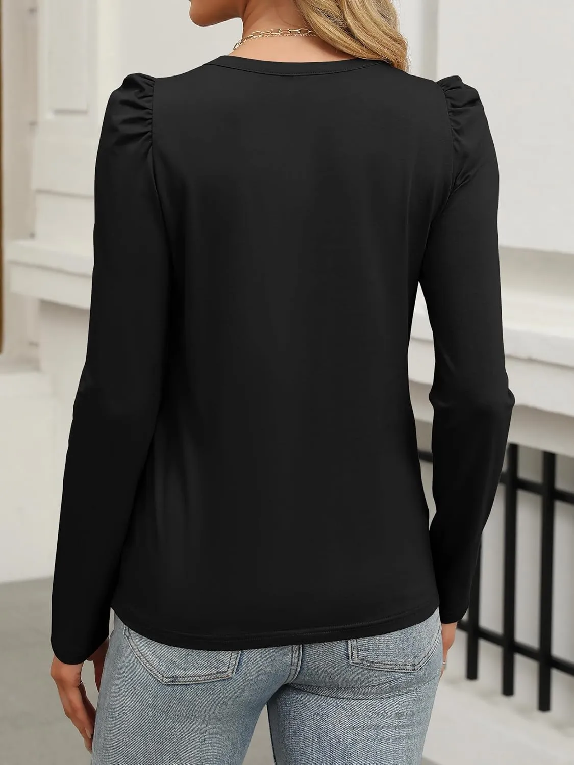 ANRABESS Womens Puff Long Sleeve Shirts Crewneck Fall Tops Basic Dressy Casual Blouses 2024 Trendy Outfits