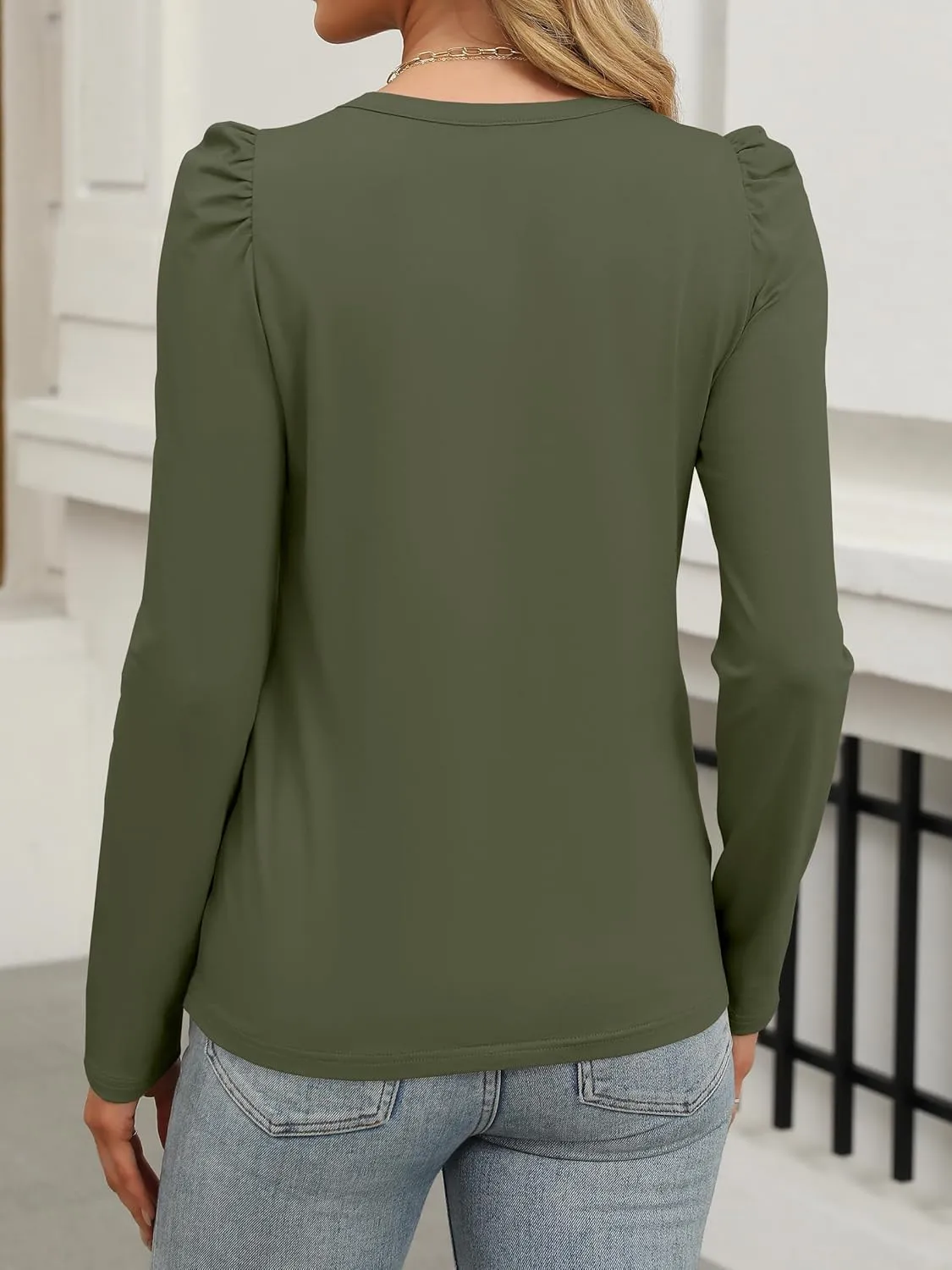 ANRABESS Womens Puff Long Sleeve Shirts Crewneck Fall Tops Basic Dressy Casual Blouses 2024 Trendy Outfits