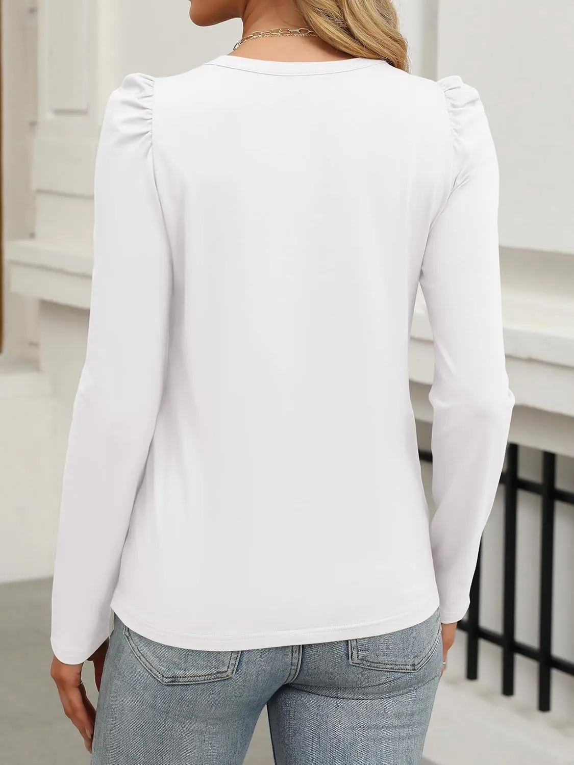ANRABESS Womens Puff Long Sleeve Shirts Crewneck Fall Tops Basic Dressy Casual Blouses 2024 Trendy Outfits