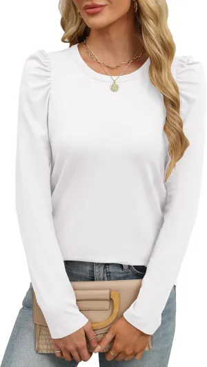ANRABESS Womens Puff Long Sleeve Shirts Crewneck Fall Tops Basic Dressy Casual Blouses 2024 Trendy Outfits