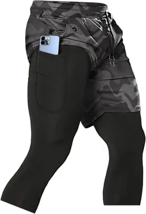 Aolesy Men's 2 in 1 Running Pants, Gym Workout Compression Pants for Men Training Athletic