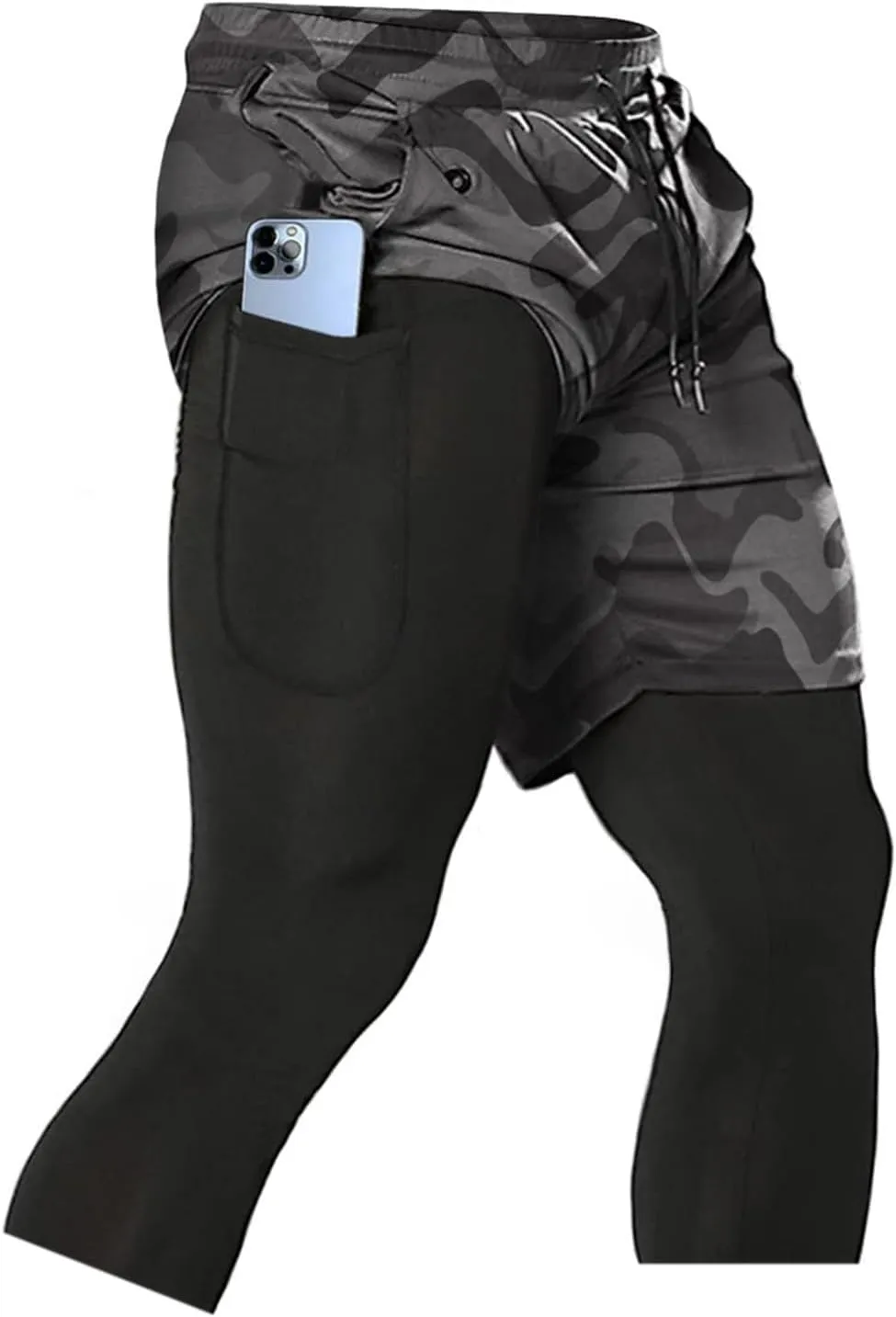 Aolesy Men's 2 in 1 Running Pants, Gym Workout Compression Pants for Men Training Athletic