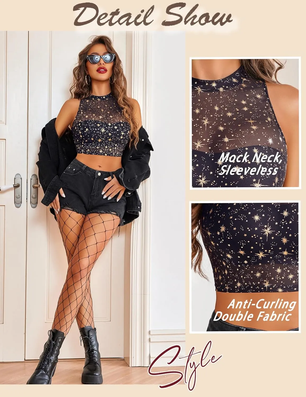 Avidlove Sexy Mesh Crop Top for Women Sleeveless Sheer High Neck Tops See Through Tank Blouses Shirts