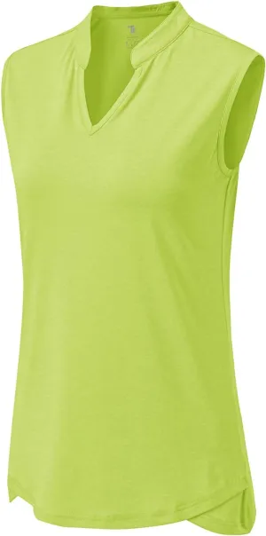 BASUDAM Women's Sleeveless Golf Polo Shirts V-Neck Collarless Tennis Running T-Shirts Quick Dry
