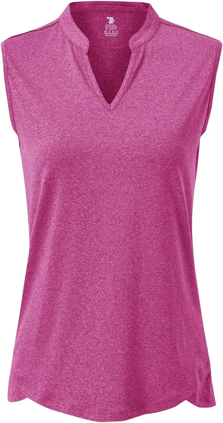 BASUDAM Women's Sleeveless Golf Polo Shirts V-Neck Collarless Tennis Running T-Shirts Quick Dry