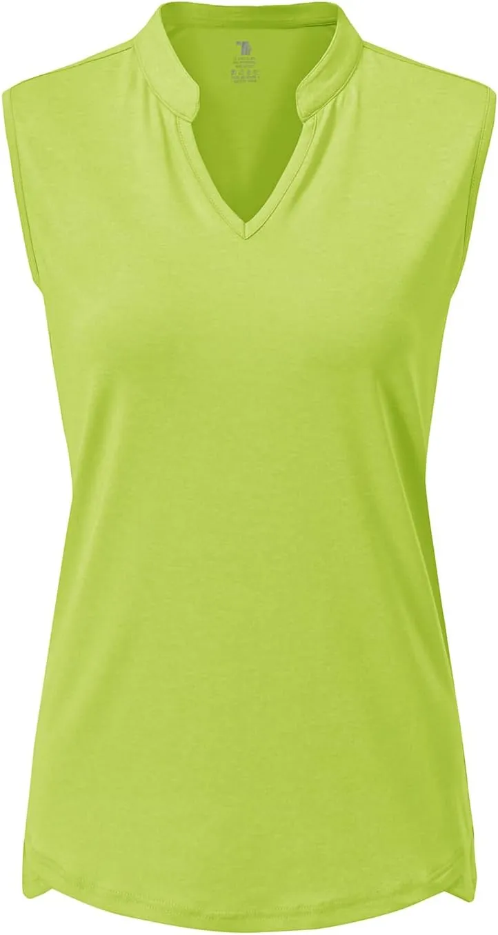 BASUDAM Women's Sleeveless Golf Polo Shirts V-Neck Collarless Tennis Running T-Shirts Quick Dry