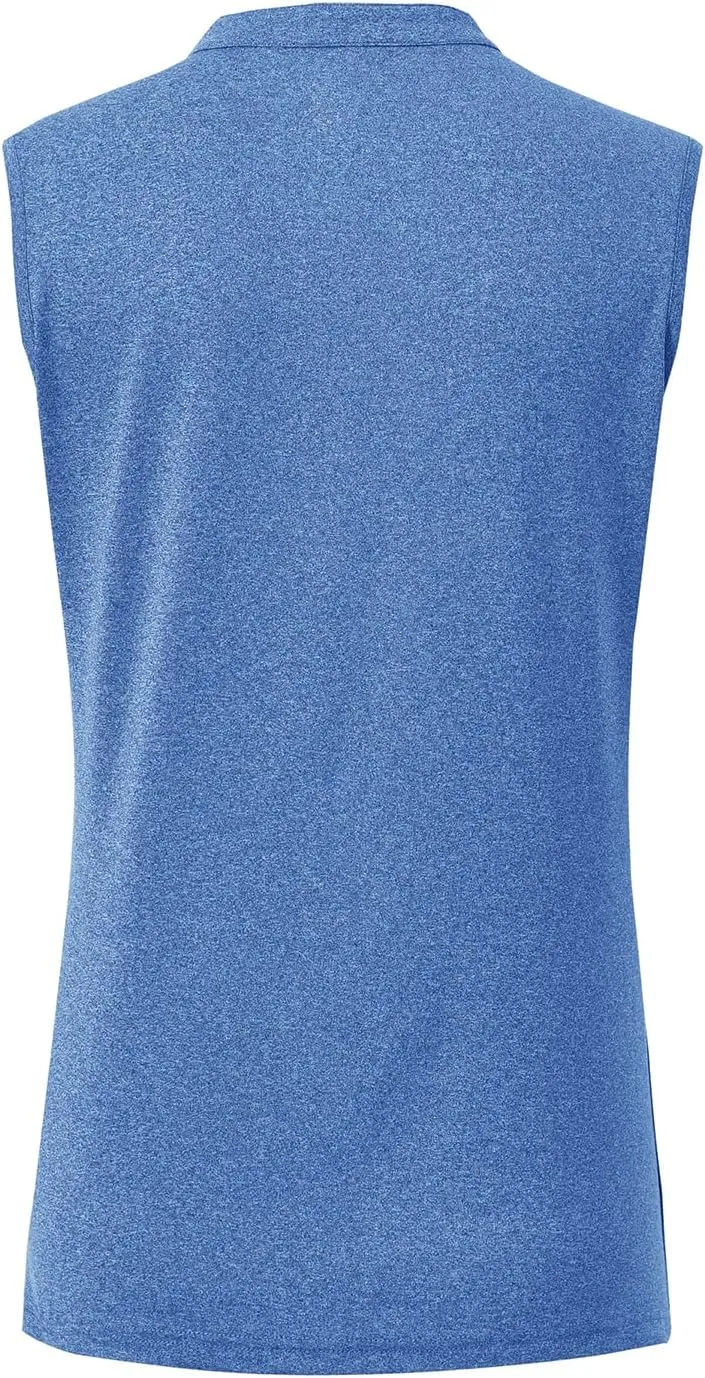 BASUDAM Women's Sleeveless Golf Polo Shirts V-Neck Collarless Tennis Running T-Shirts Quick Dry