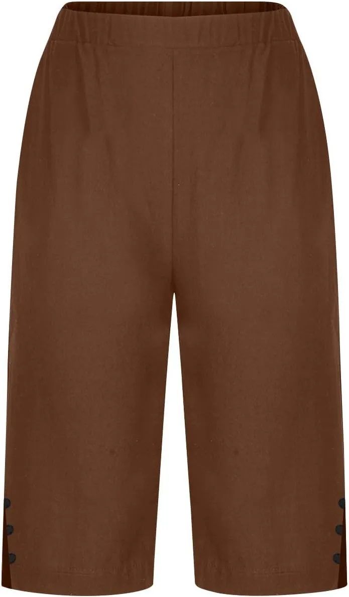 Bermuda Shorts for Women,Knee Length Linen Capri Pants High Waisted Comfy Casual Plus Size Capris 2025
