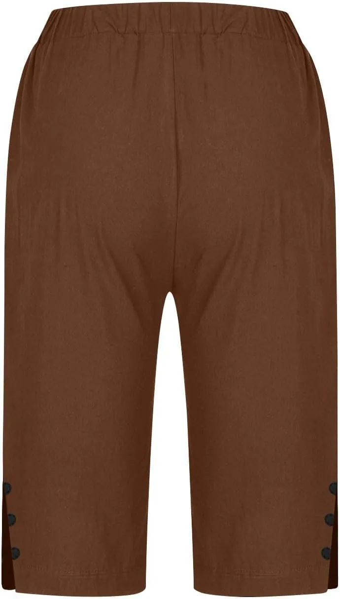Bermuda Shorts for Women,Knee Length Linen Capri Pants High Waisted Comfy Casual Plus Size Capris 2025