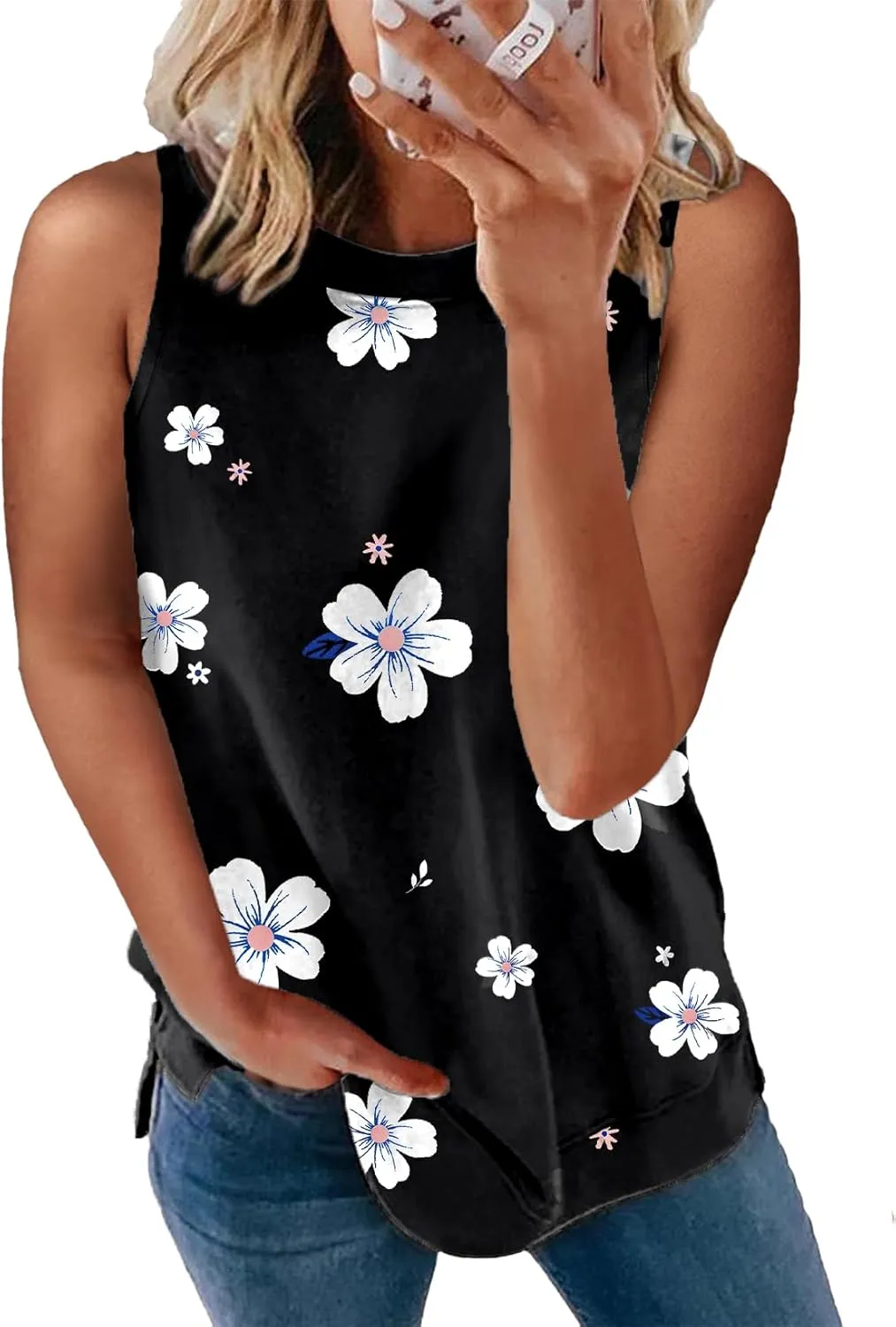 Biucly Womens Summer Crewneck Tank Top Casual Loose Sleeveless Tops Shirts