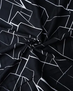 BLACK ABSTRACT DESIGN PRINTED RAYON FABRIC