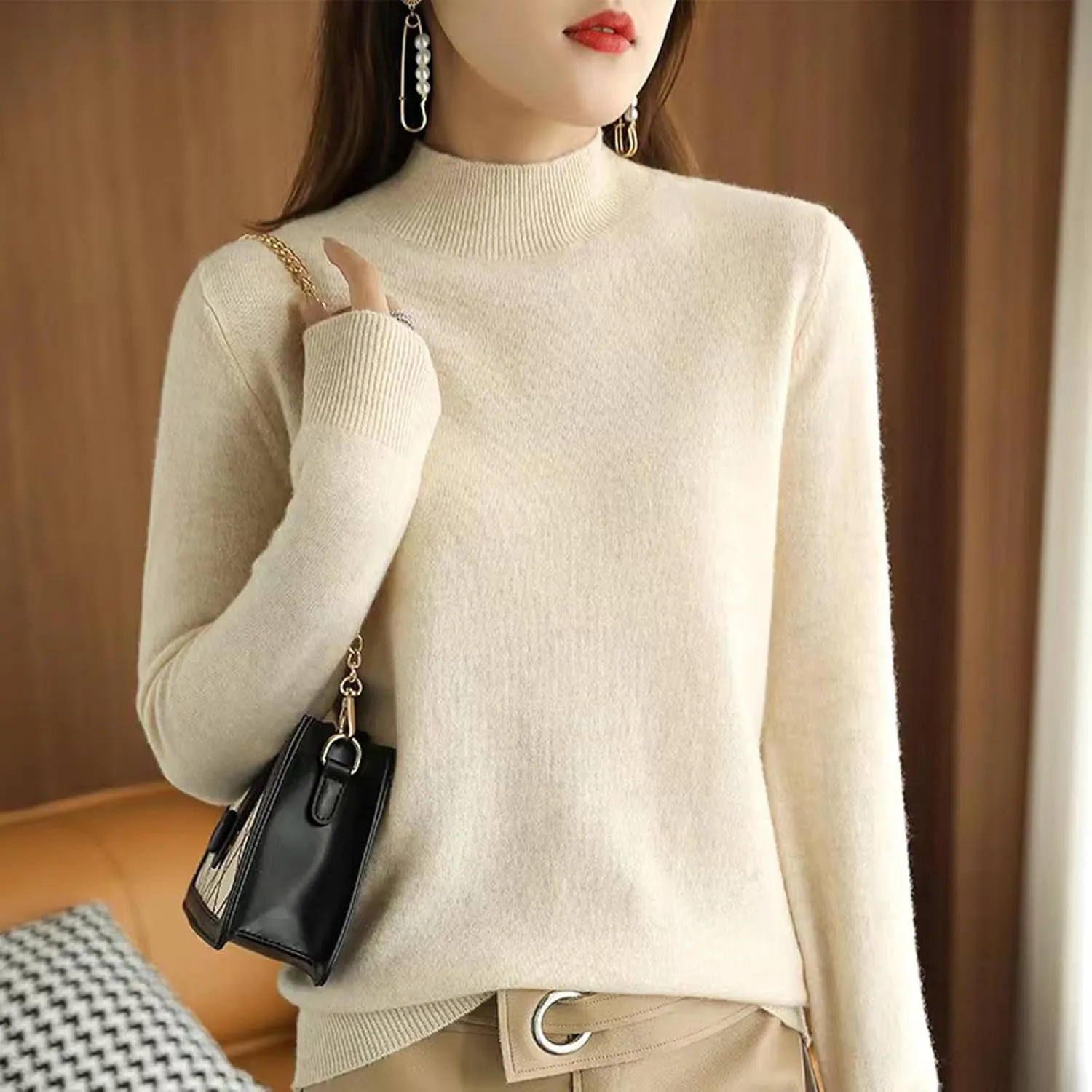 Cashmere Sweaters for Women,100% Cashmere Long Sleeve Sweaters Crew Neck Solid Pullover Jumpers Tops