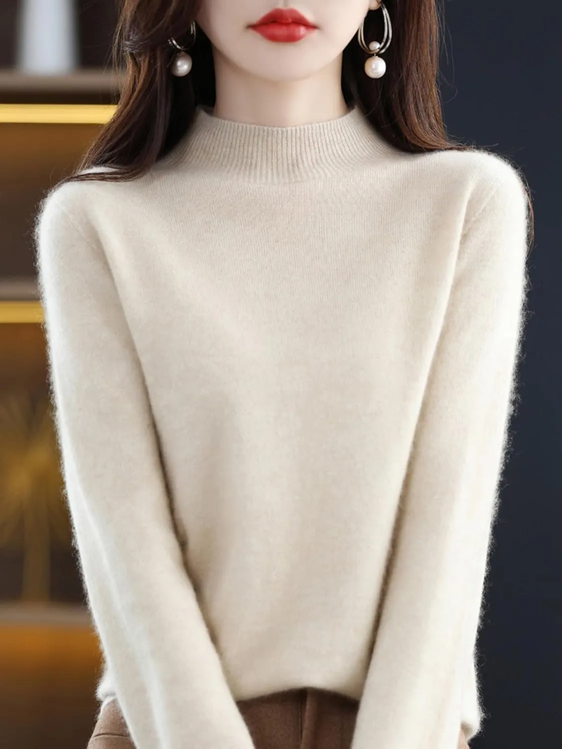 Cashmere Sweaters for Women,100% Cashmere Long Sleeve Sweaters Crew Neck Solid Pullover Jumpers Tops