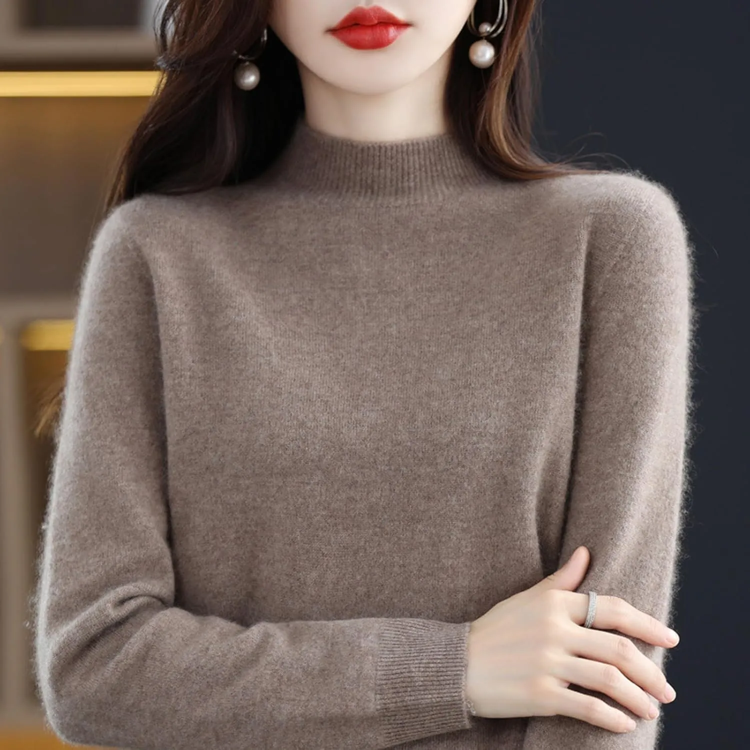 Cashmere Sweaters for Women,100% Cashmere Long Sleeve Sweaters Crew Neck Solid Pullover Jumpers Tops