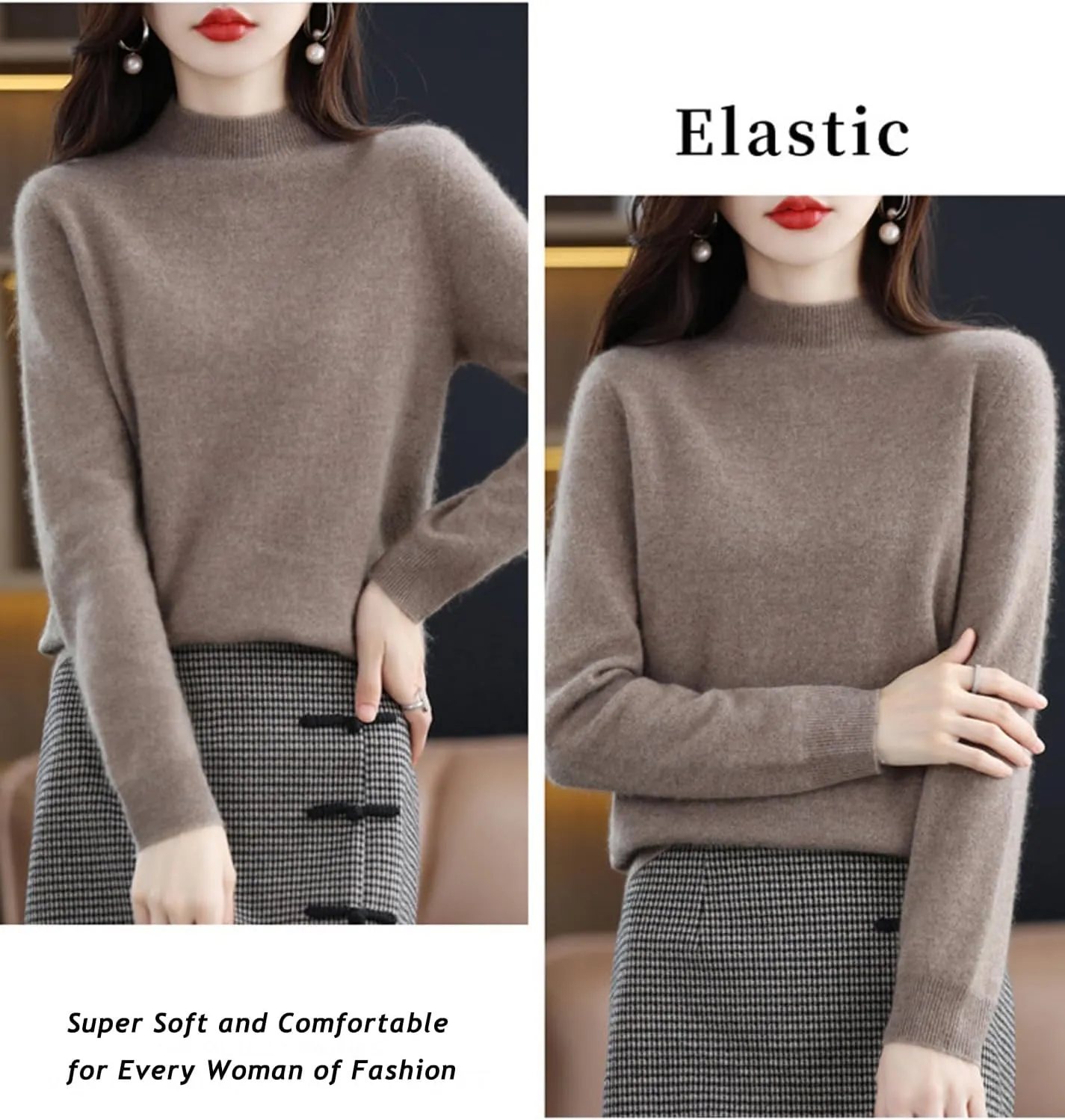 Cashmere Sweaters for Women,100% Cashmere Long Sleeve Sweaters Crew Neck Solid Pullover Jumpers Tops