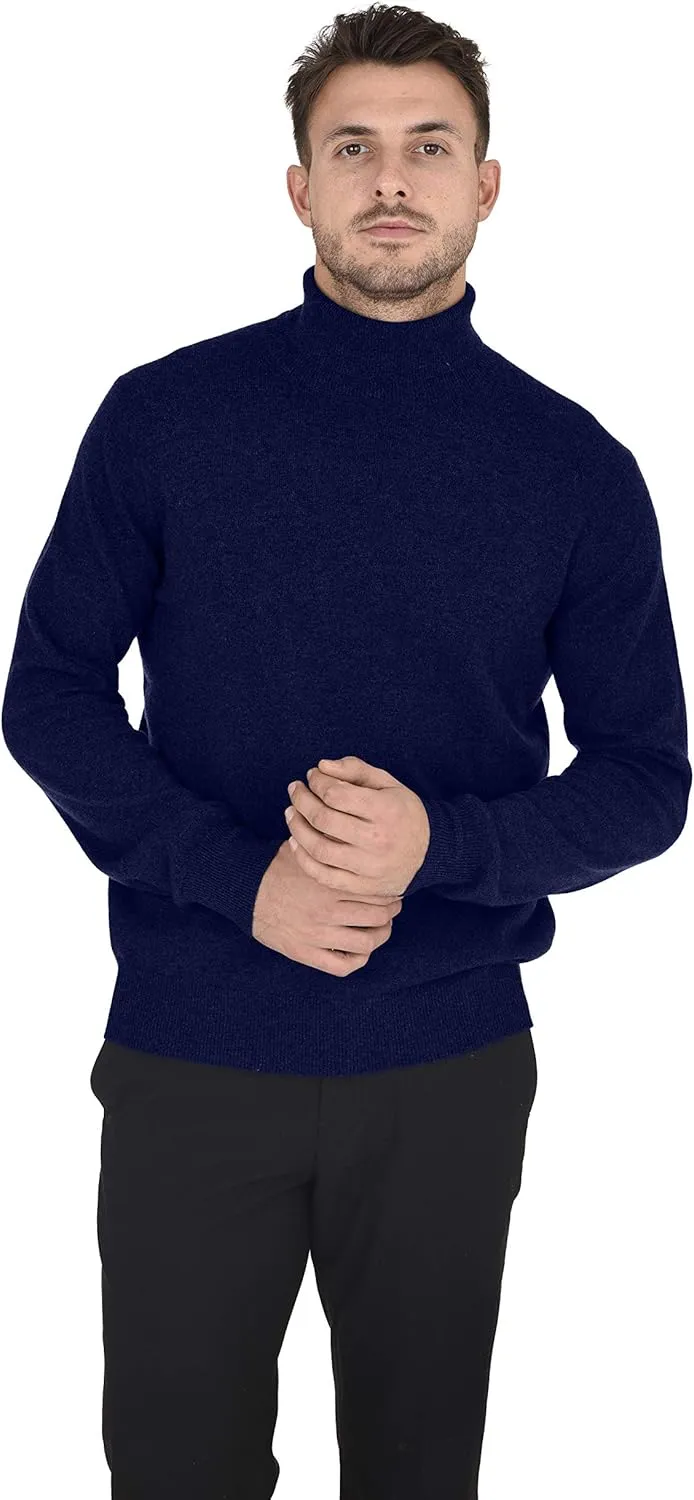 Cashmeren Men's Essential Knit Turtleneck Sweater 100% Merino Wool Long Sleeve Roll Neck Pullover