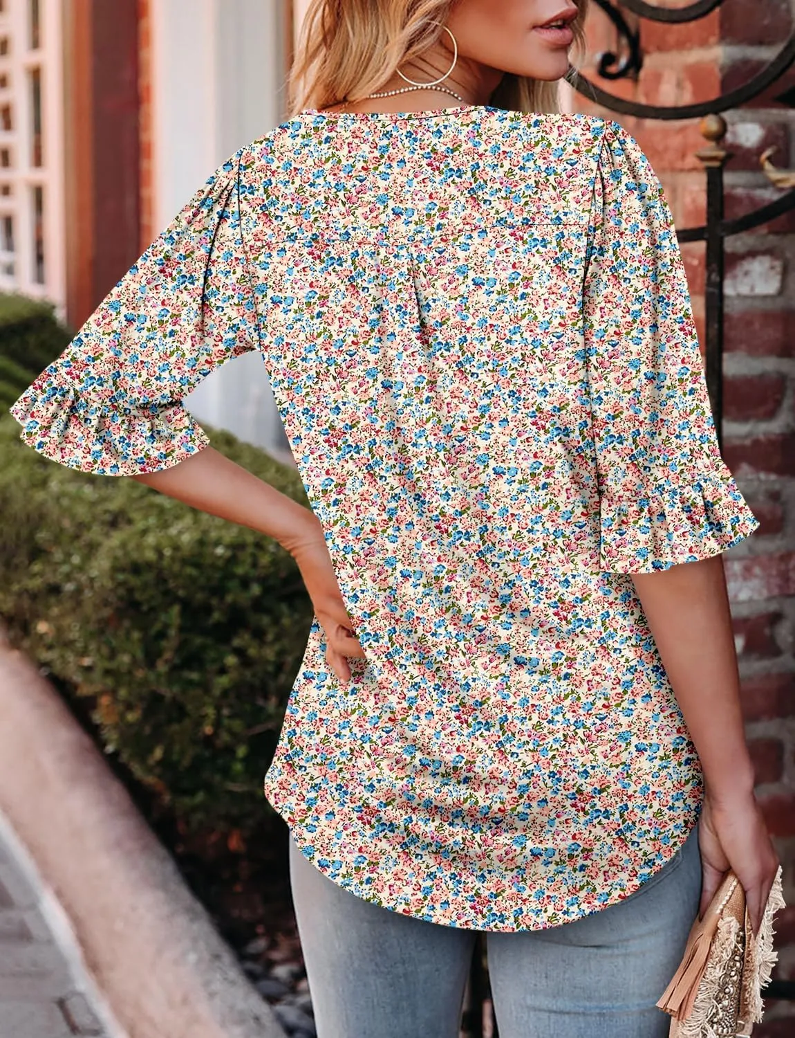 CHICZONE Womens 3/4 Length Bell Sleeve Tops Loose Summer Tunic Shirts Dressy Casual Blouses