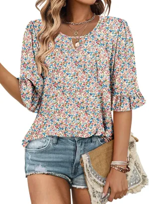 CHICZONE Womens 3/4 Length Bell Sleeve Tops Loose Summer Tunic Shirts Dressy Casual Blouses