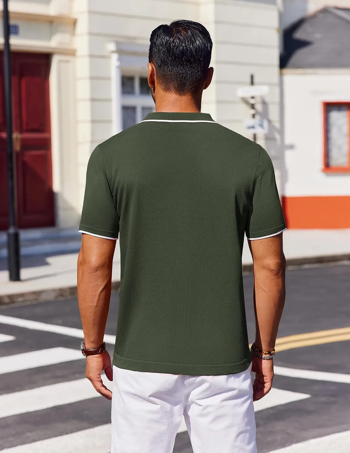 COOFANDY Mens Polo Shirts Short Sleeve Casual Knit Polo Shirt Vintage Golf T Shirts Old Money Tops