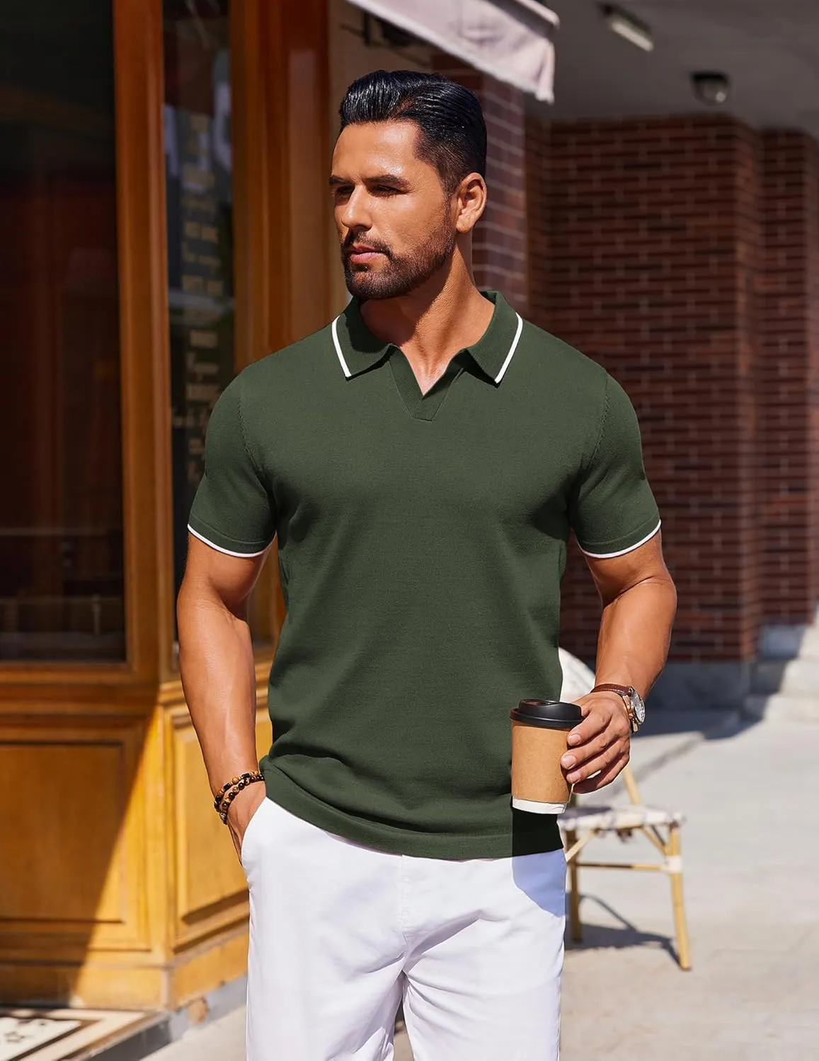 COOFANDY Mens Polo Shirts Short Sleeve Casual Knit Polo Shirt Vintage Golf T Shirts Old Money Tops