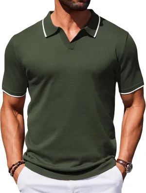 COOFANDY Mens Polo Shirts Short Sleeve Casual Knit Polo Shirt Vintage Golf T Shirts Old Money Tops