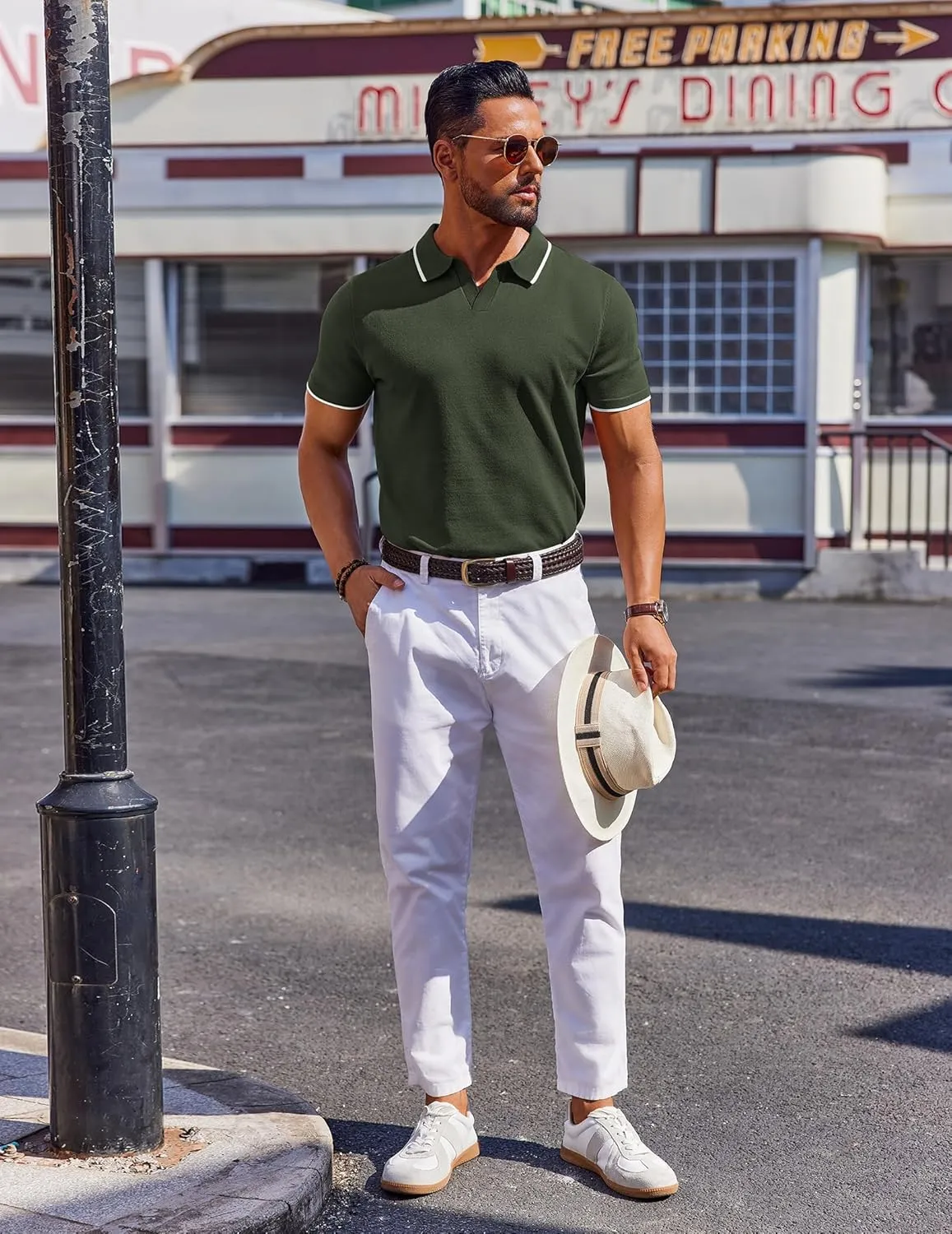 COOFANDY Mens Polo Shirts Short Sleeve Casual Knit Polo Shirt Vintage Golf T Shirts Old Money Tops