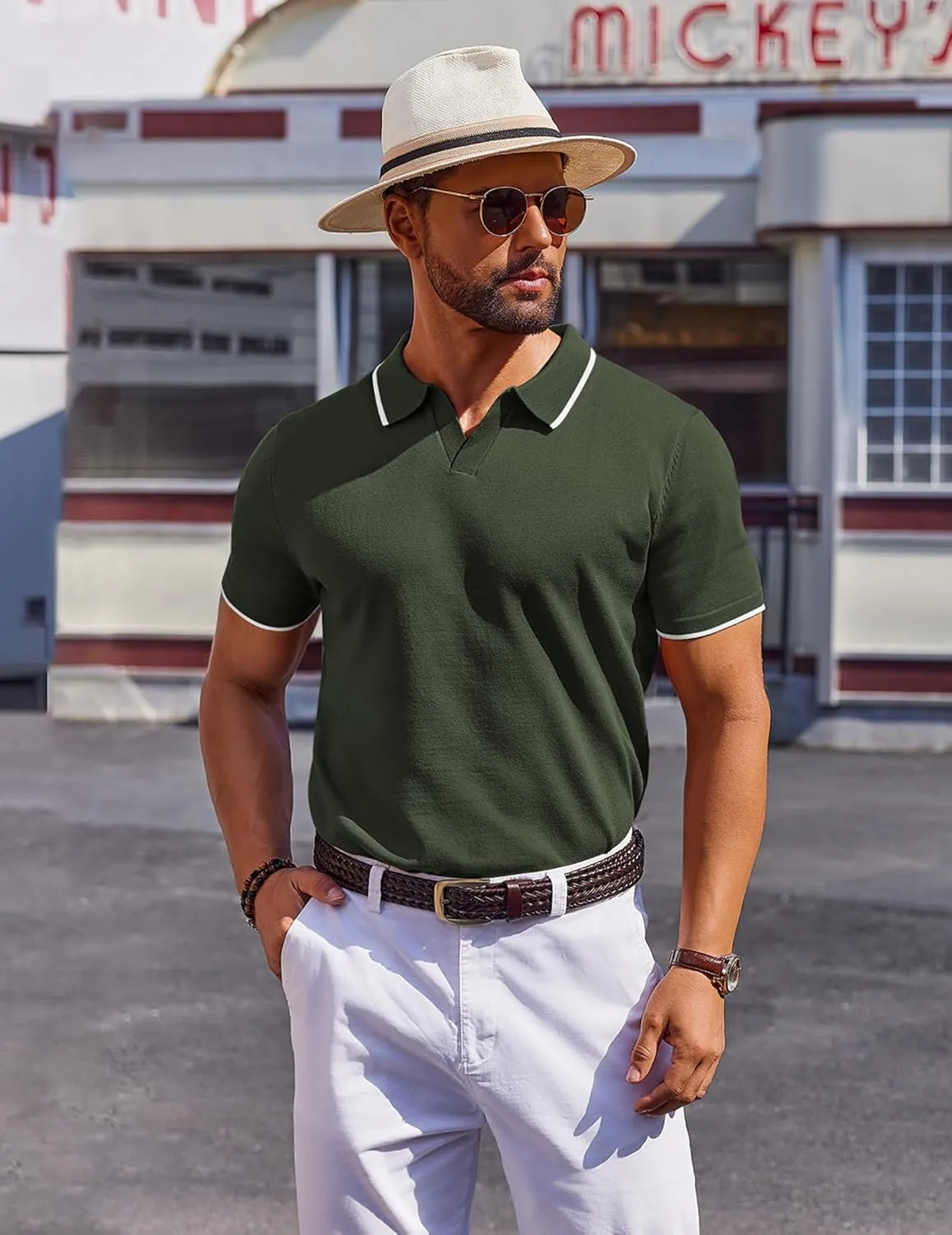 COOFANDY Mens Polo Shirts Short Sleeve Casual Knit Polo Shirt Vintage Golf T Shirts Old Money Tops