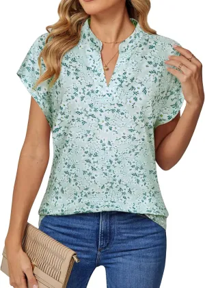 DJT Womens Tops Short Sleeve Shirts Summer Tops Trendy V Neck Loose T-Shirts Dressy Casual Work Blouses