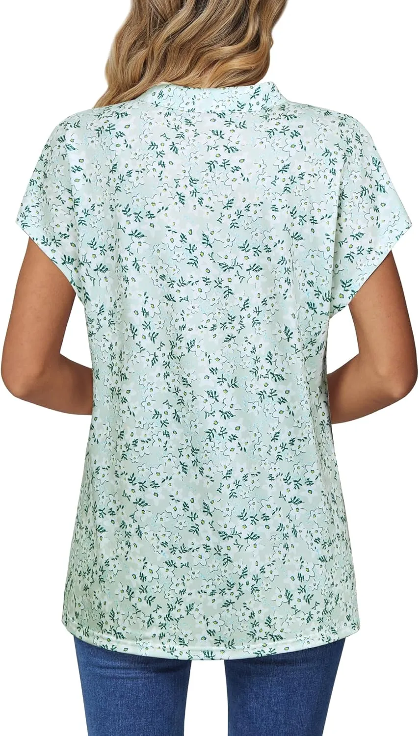 DJT Womens Tops Short Sleeve Shirts Summer Tops Trendy V Neck Loose T-Shirts Dressy Casual Work Blouses