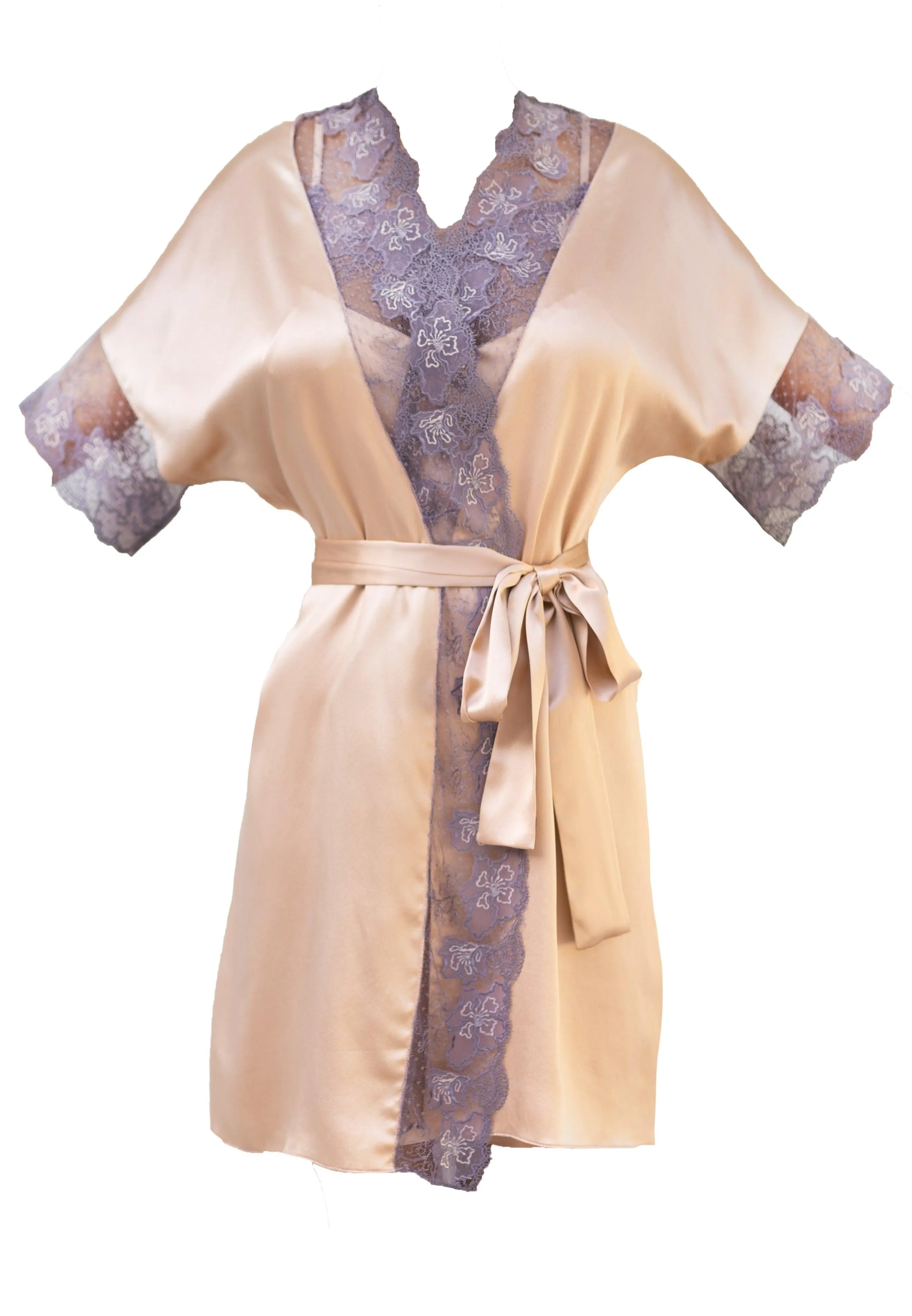 Gorgonian Coral Silk and Embroidered Tulle Kimono