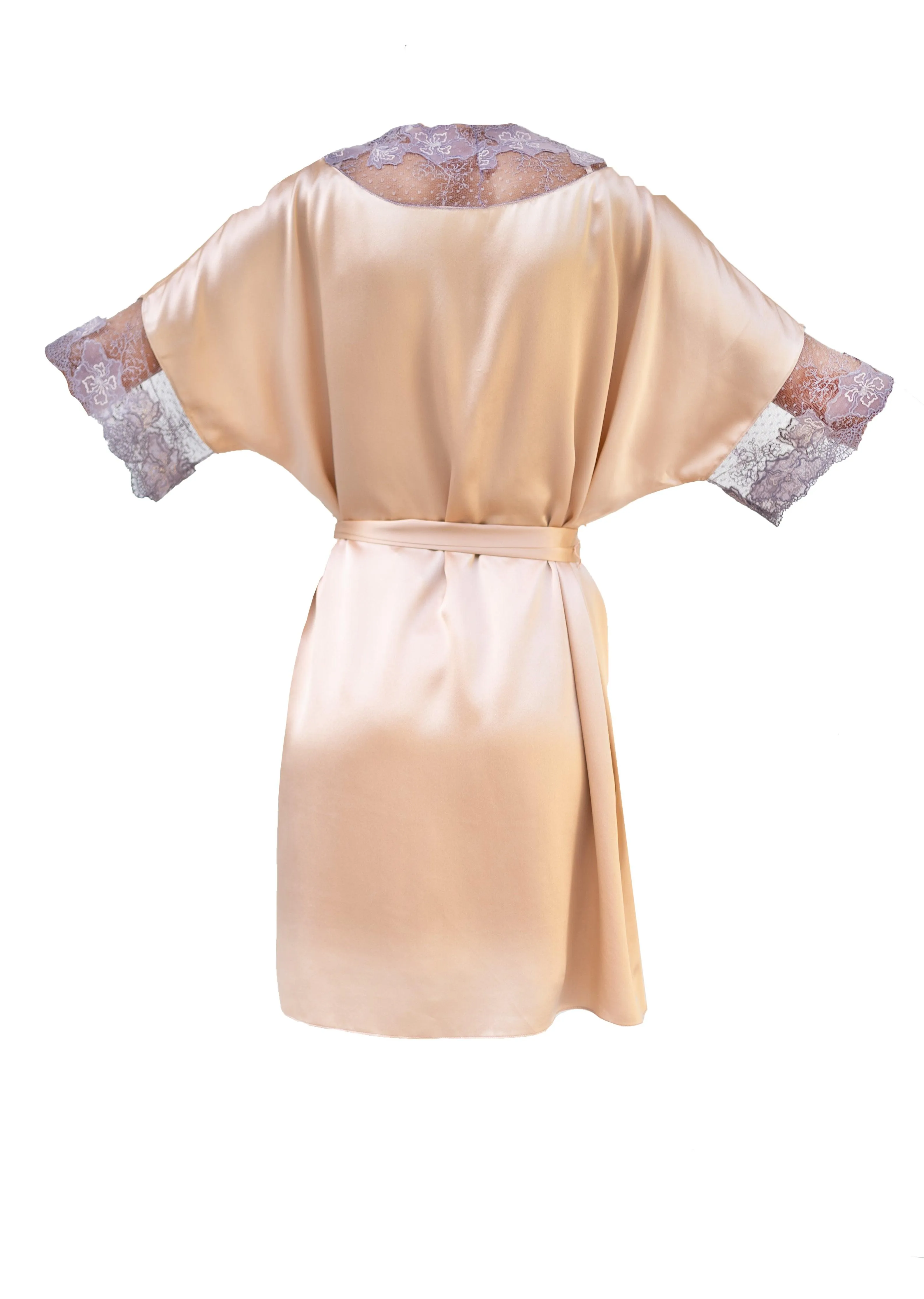 Gorgonian Coral Silk and Embroidered Tulle Kimono