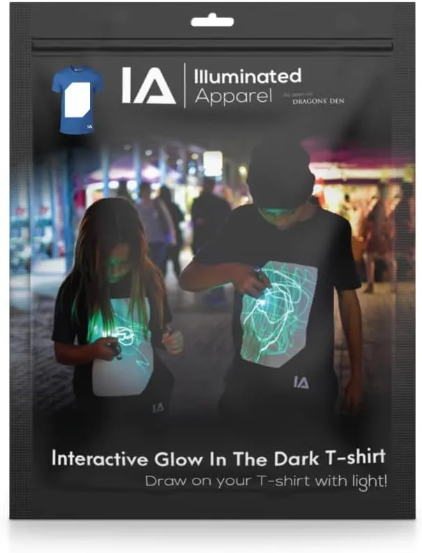 Illuminated Apparel Original Interactive Glow in The Dark T-Shirt - Fun for Birthday Parties & Festivals