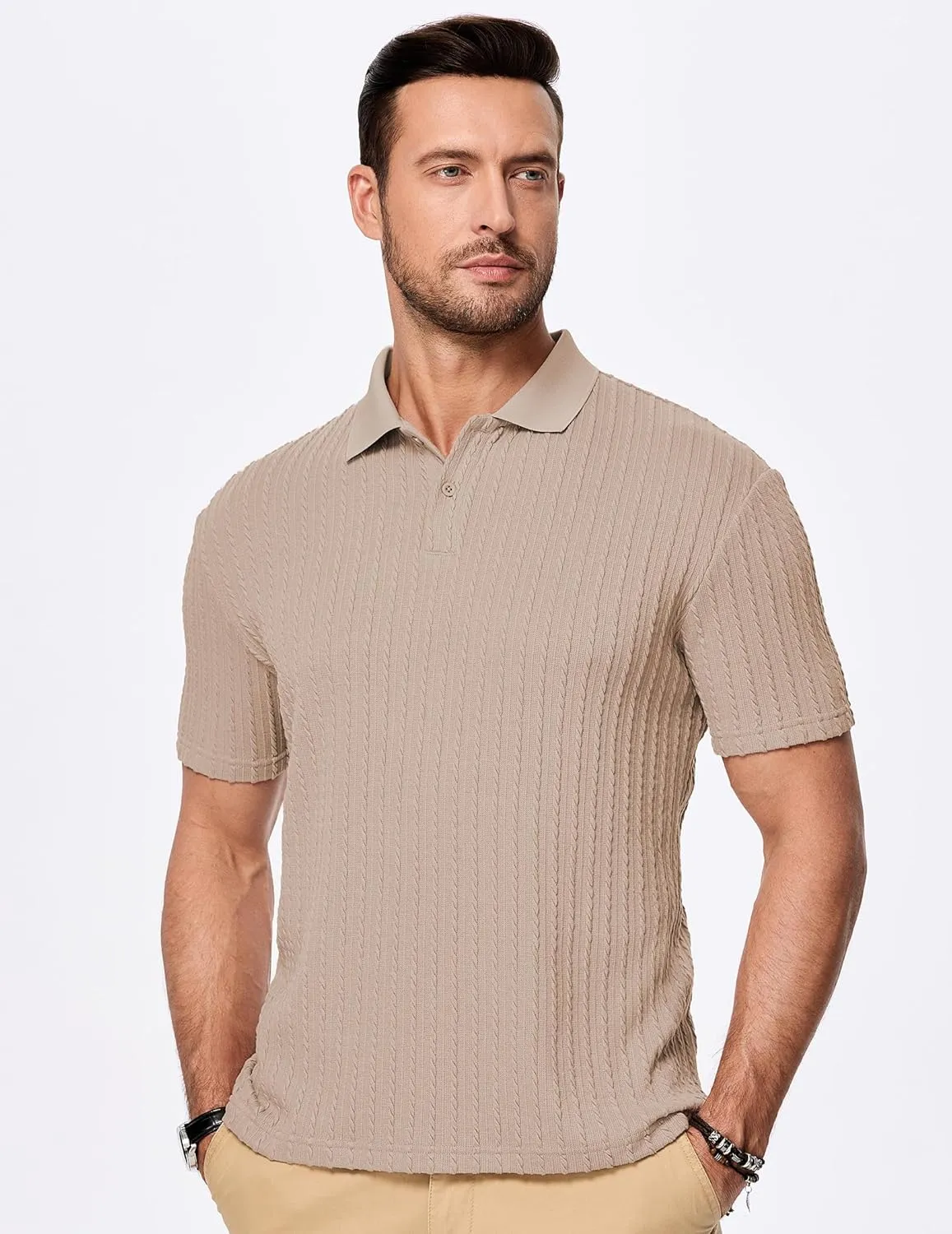 JMIERR Mens Casual Polo Shirt Summer Short Sleeve Vacation Button Beach Knit Stretchy Golf Shirts