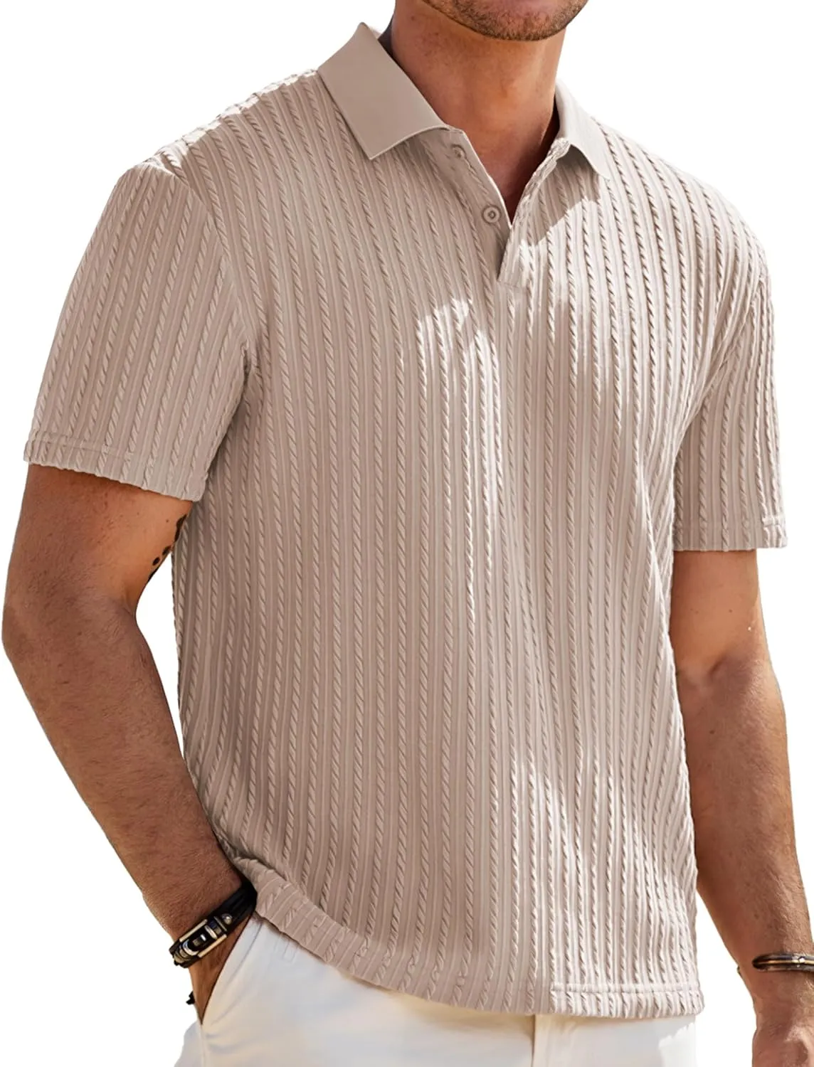 JMIERR Mens Casual Polo Shirt Summer Short Sleeve Vacation Button Beach Knit Stretchy Golf Shirts