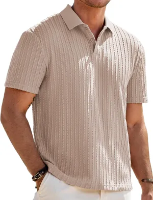 JMIERR Mens Casual Polo Shirt Summer Short Sleeve Vacation Button Beach Knit Stretchy Golf Shirts