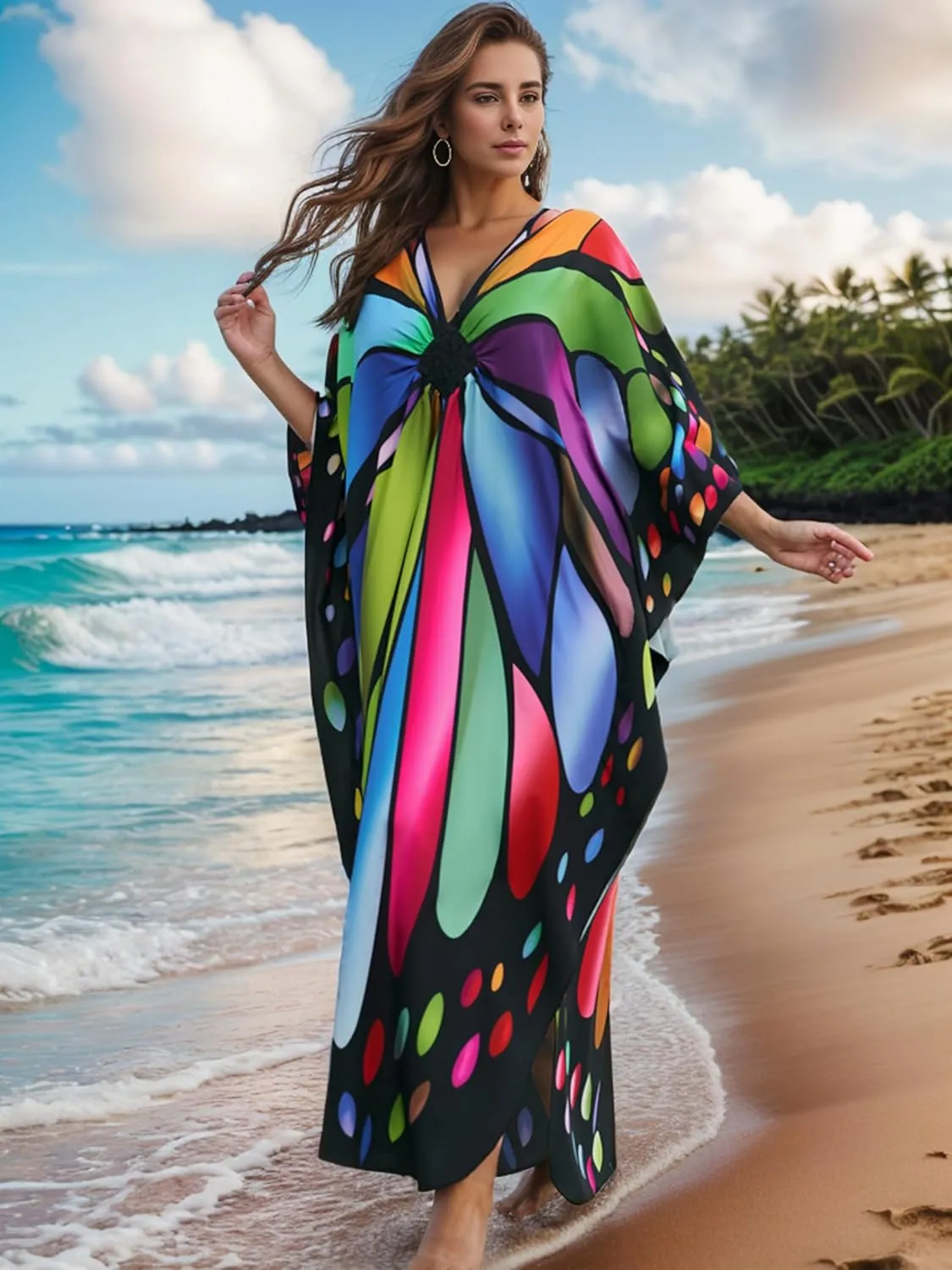 Kaftan Dresses for Women Plus Size Caftans Loungewear Swimsuit Coverup Butterfly Maxi Beach Dress Lightweight Muumuu