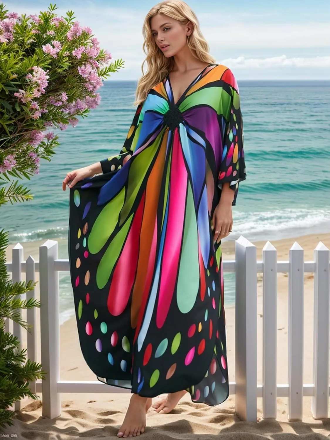 Kaftan Dresses for Women Plus Size Caftans Loungewear Swimsuit Coverup Butterfly Maxi Beach Dress Lightweight Muumuu
